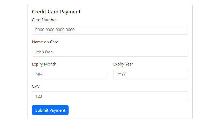 bootstrap 5 credit card payment form