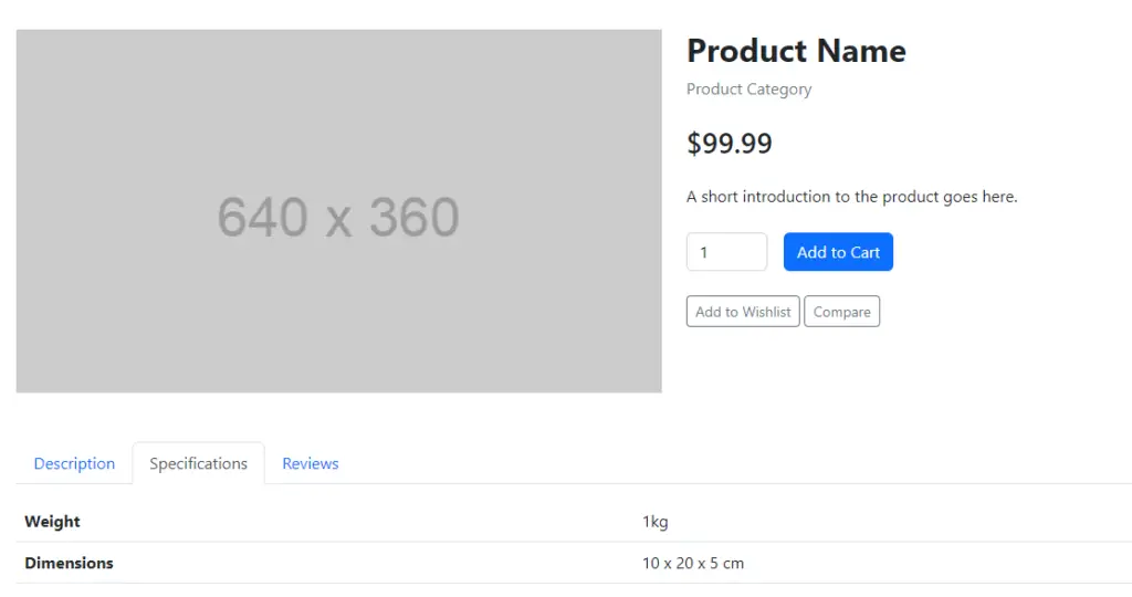 bootstrap 5 product detail page with tabs