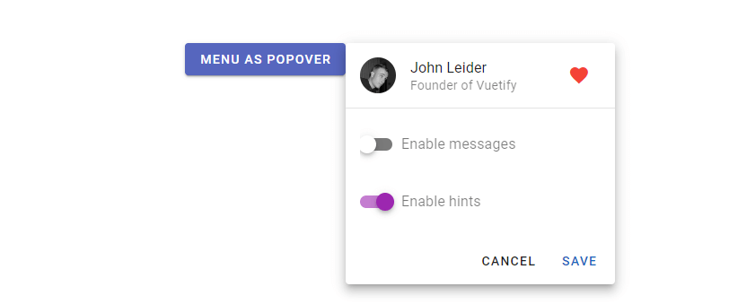 vuetify 3 vue 3 popover dropdown menu