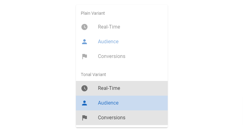 vuetify 3 vue 3 lists plain variant, tonal variant