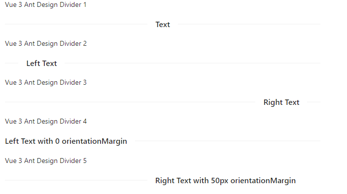 vue 3 ant design divider left, right, center